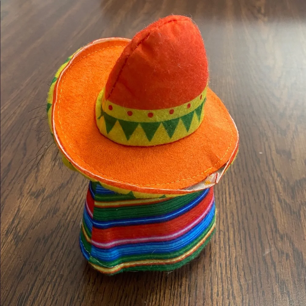 “5/$20” cute little wooden nose man with sombrero poncho and guitar